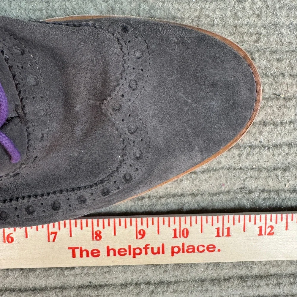 Bold! Long Wingtip Oxford Shoes Grey Suede Purple Sole Mens 9